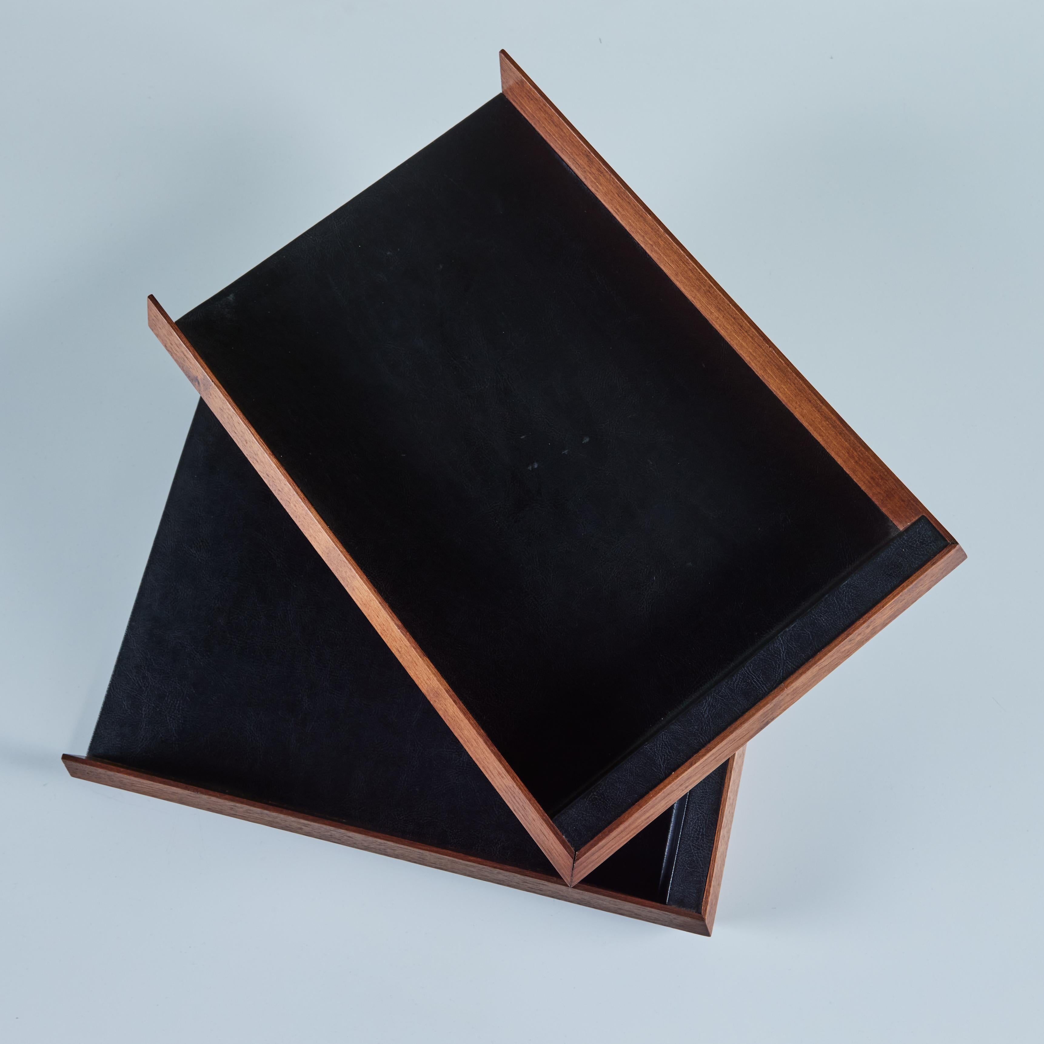 Walnut Paper Tray with Black Naugahyde Interior For Sale 6