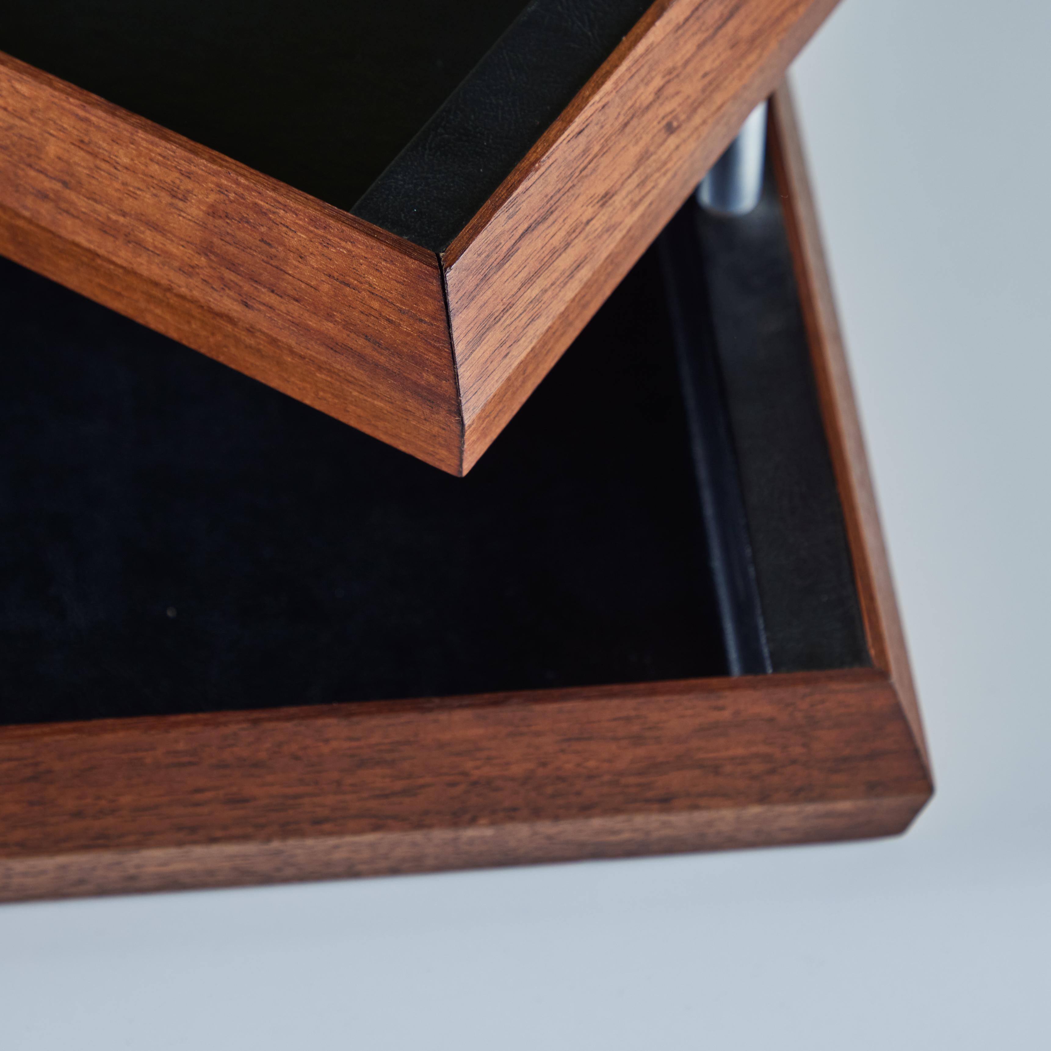 Walnut Paper Tray with Black Naugahyde Interior For Sale 8