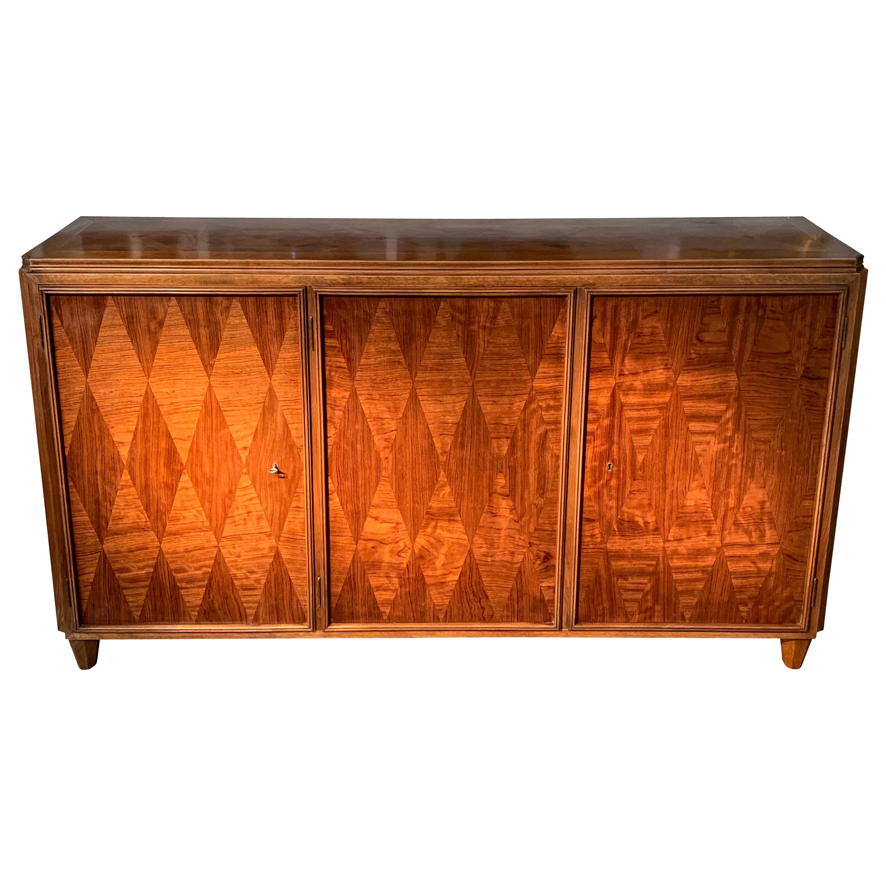 Walnut Parquet and Inlaid Top Credenza in the Style of Osvaldo Borsani, 1930s