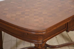 Walnut parquetry draw-leaf table