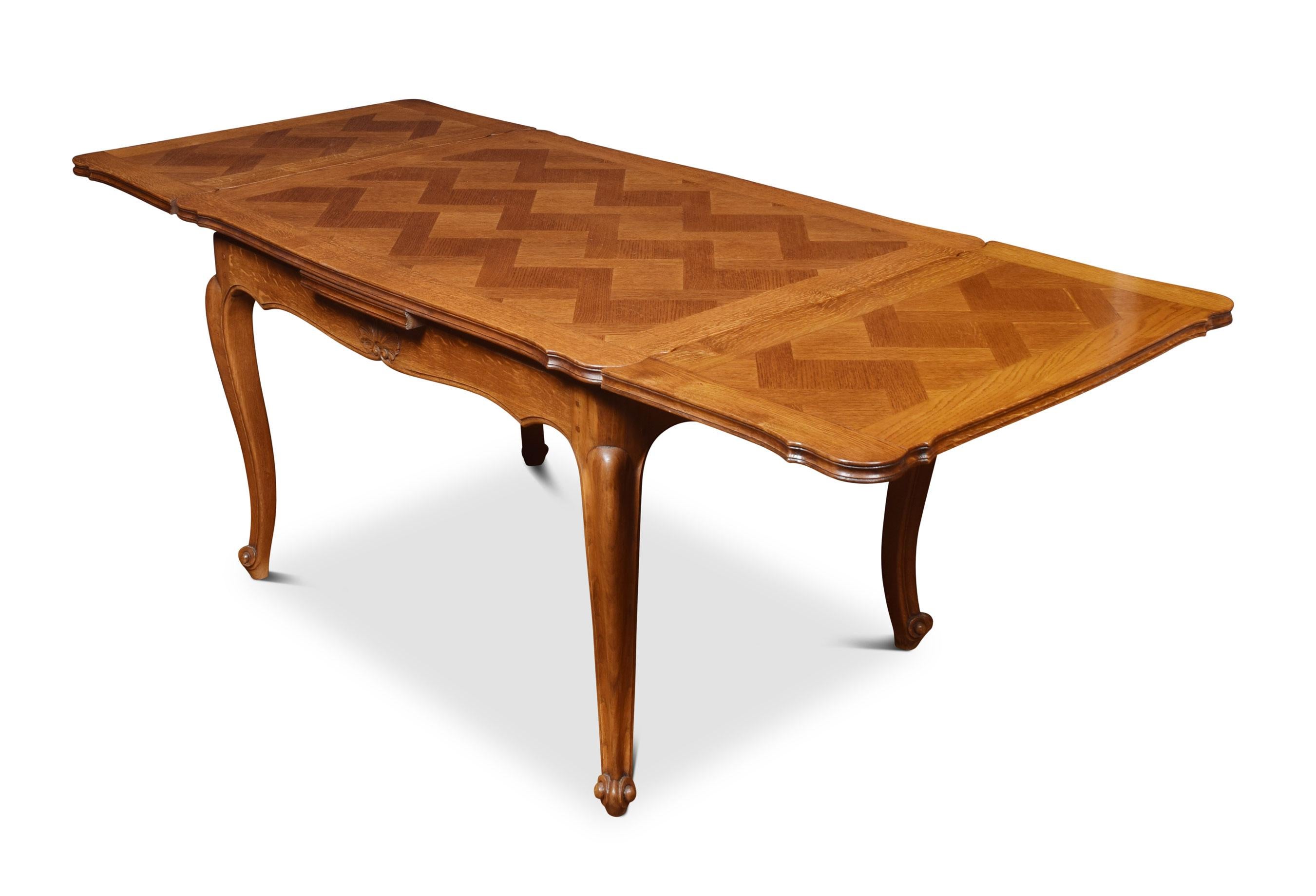 20th Century Oak Parquetry French Draw Leaf Table