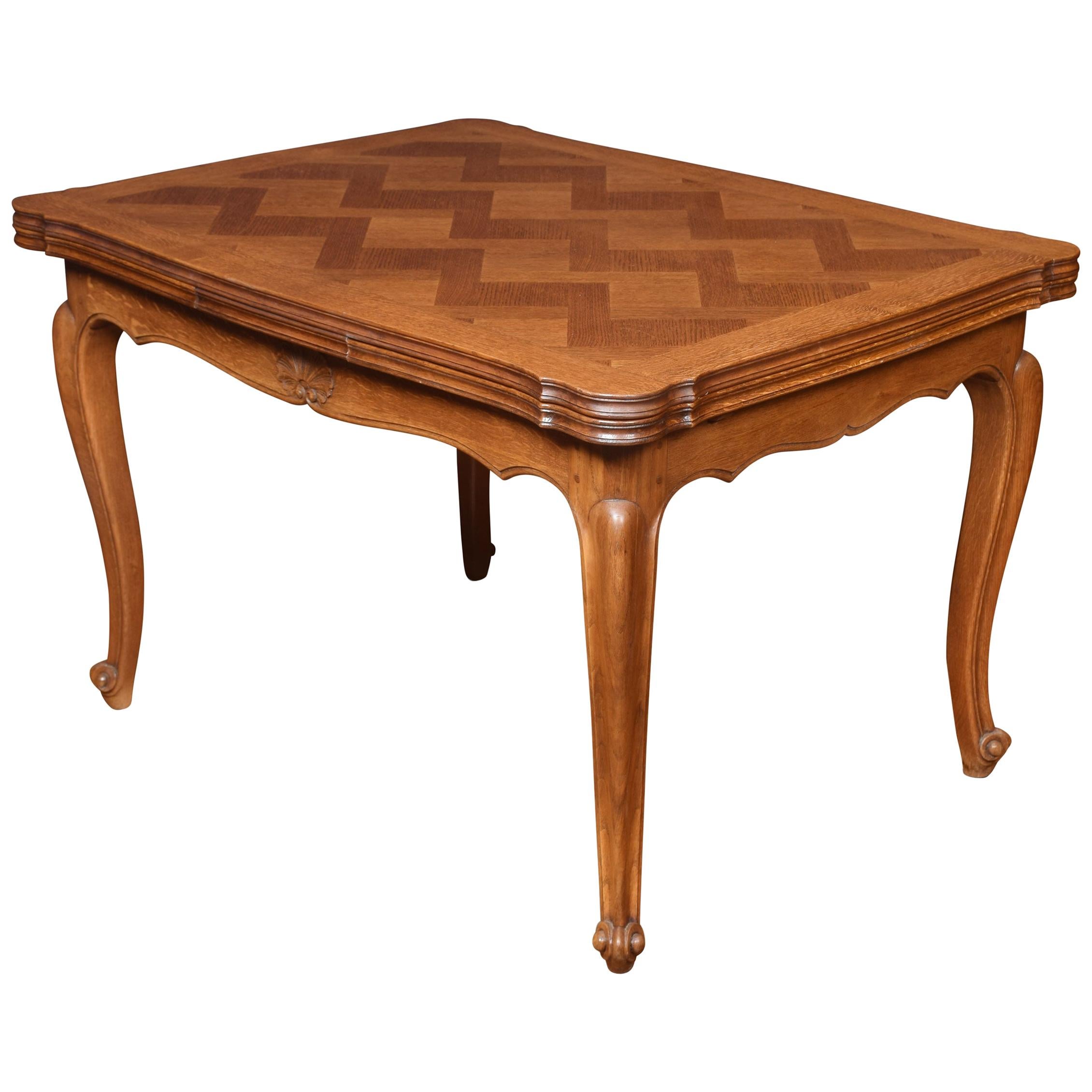 Oak Parquetry French Draw Leaf Table