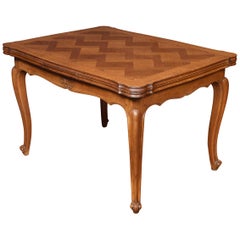 Antique Oak Parquetry French Draw Leaf Table