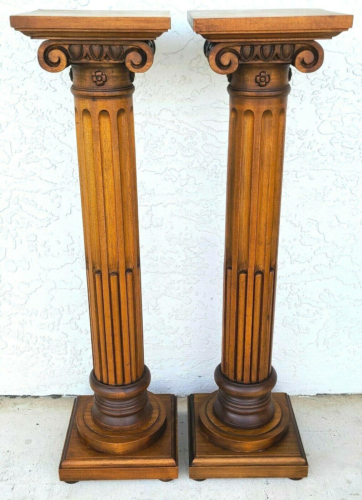 Neoclassical Walnut Pedestal Display Stands by Decorative Crafts Italy