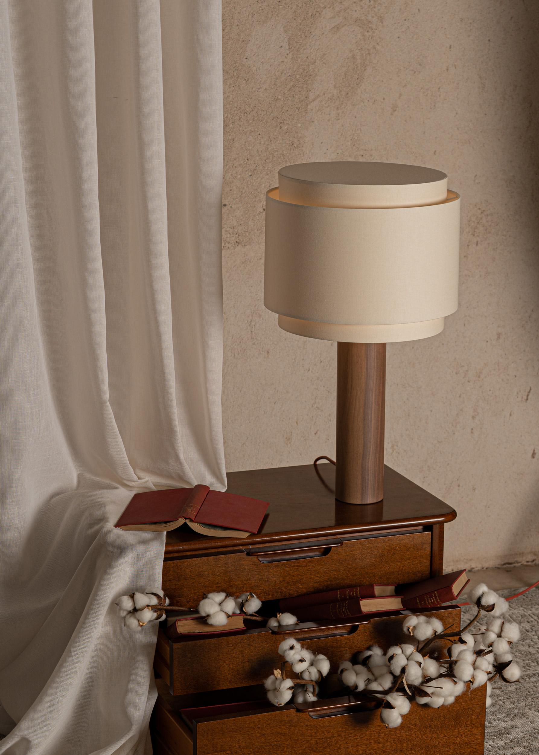 Walnut Pipo Duoble Table Lamp by Simone & Marcel For Sale 1