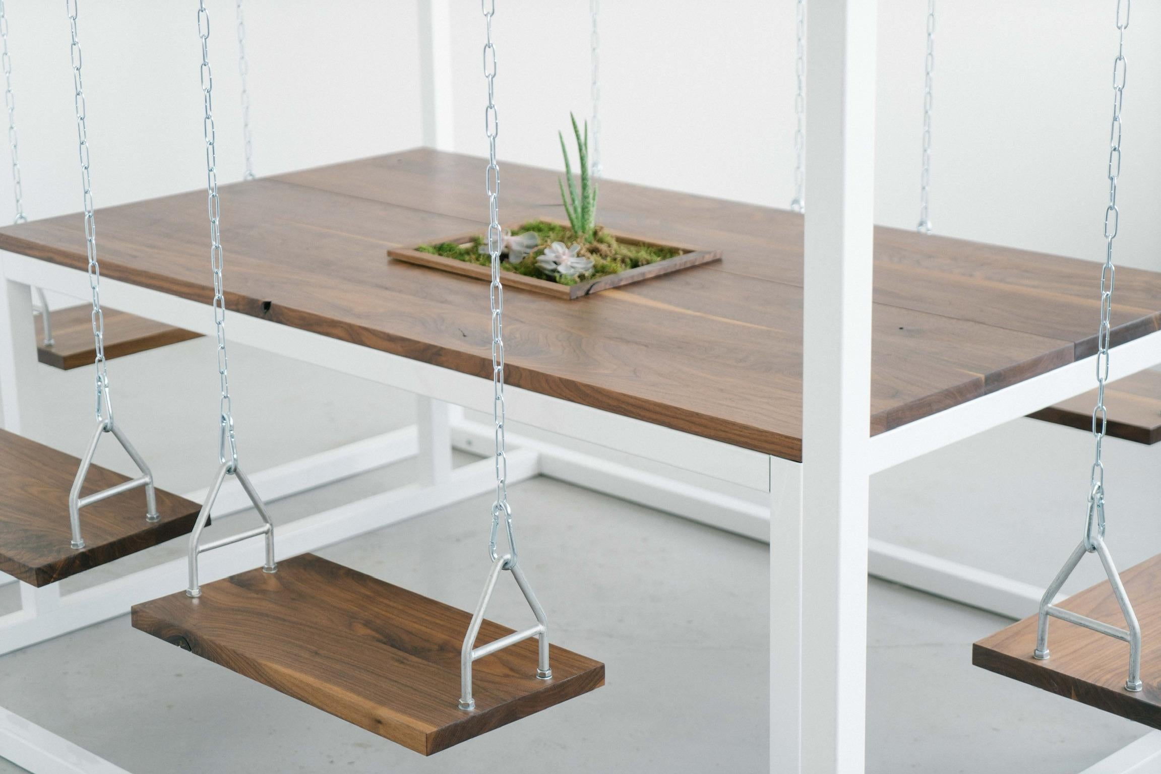 Steel Walnut Planter 6-Seater Swing Table For Sale