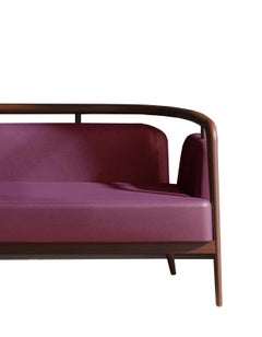 Walnut, Purple Leather Modern Essex Sofa