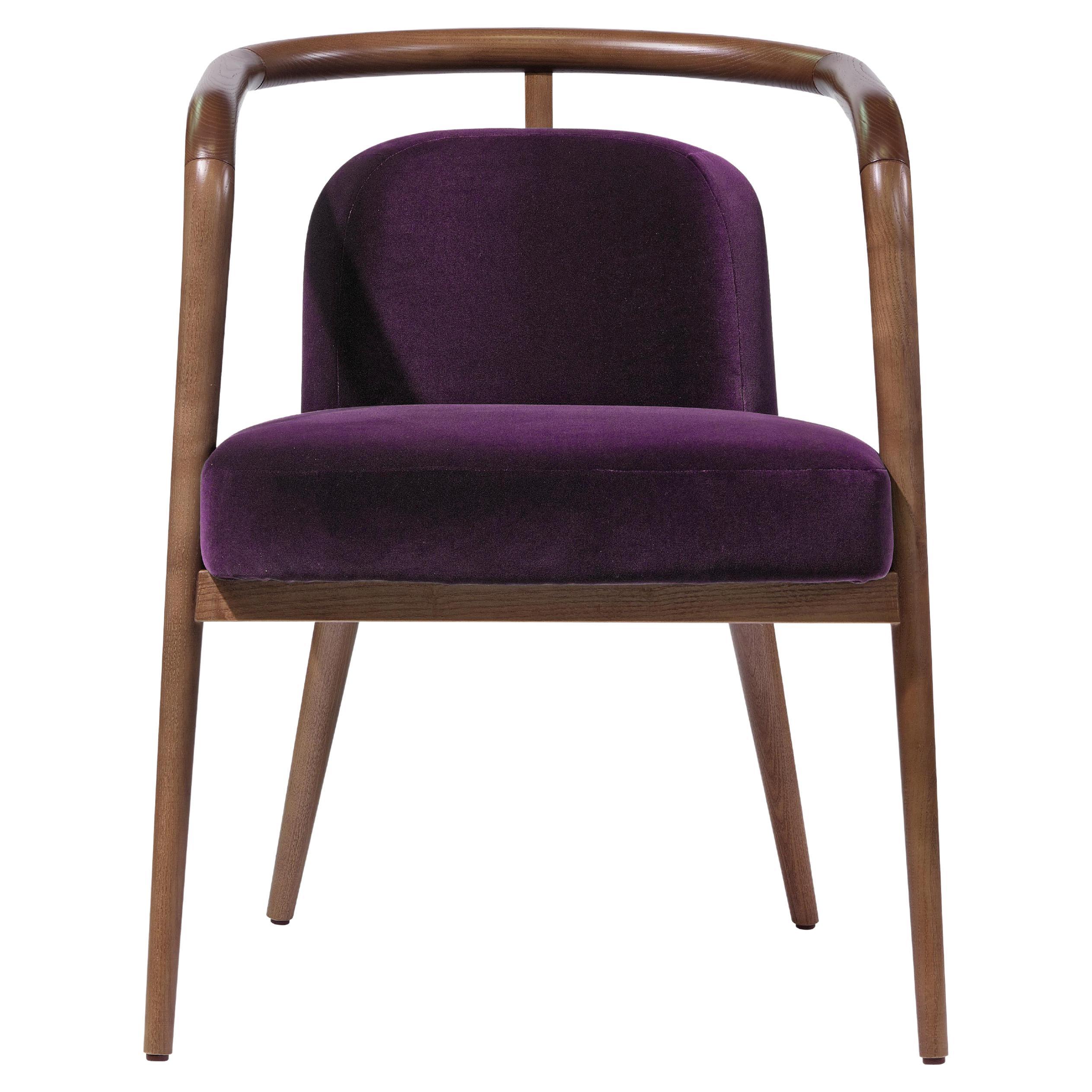 Walnut, Purple Velvet Modern Essex Arm Chair