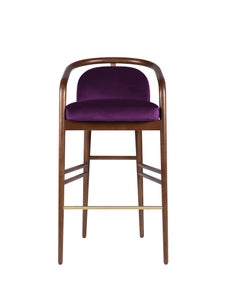 Walnut, Purple Velvet Modern Essex Bar Stool