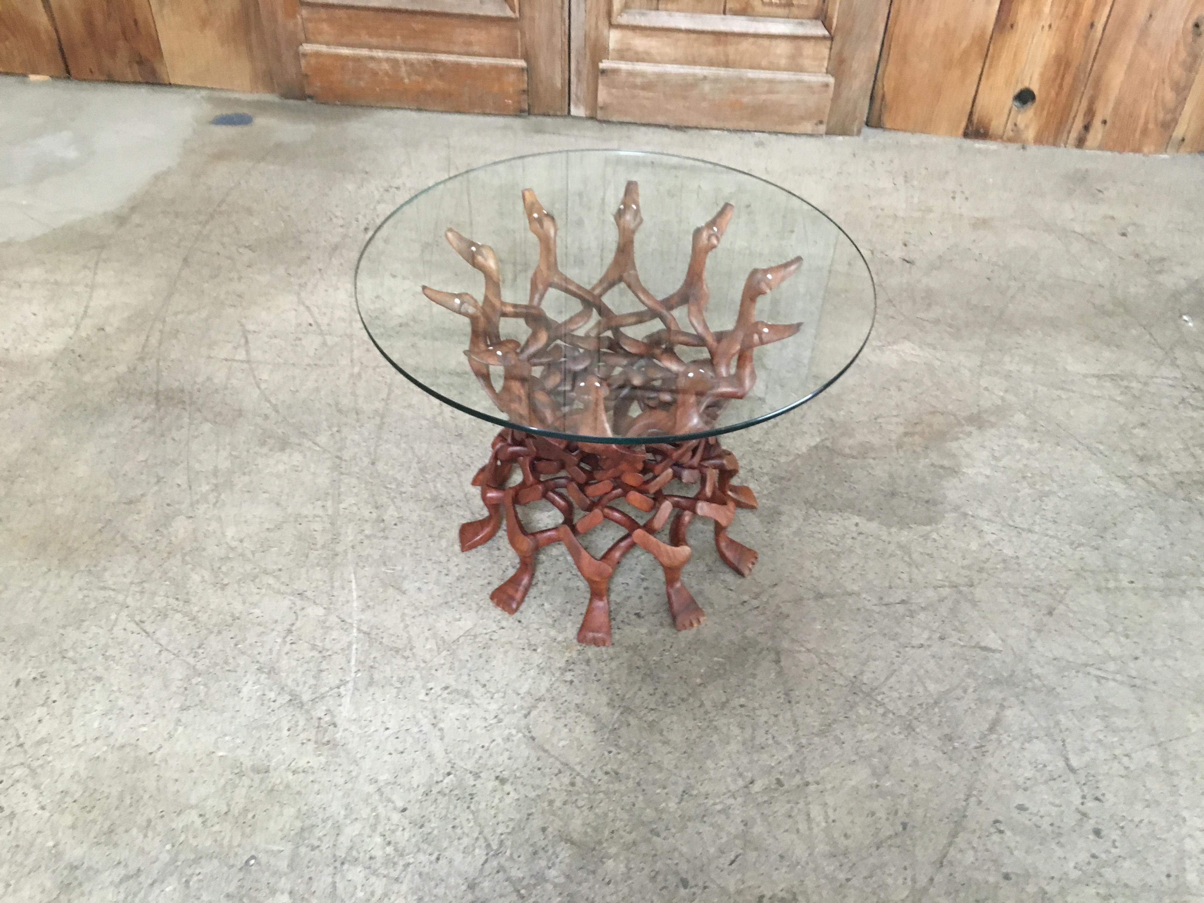 Organic Modern Walnut Puzzle Side Table of Woven Geese