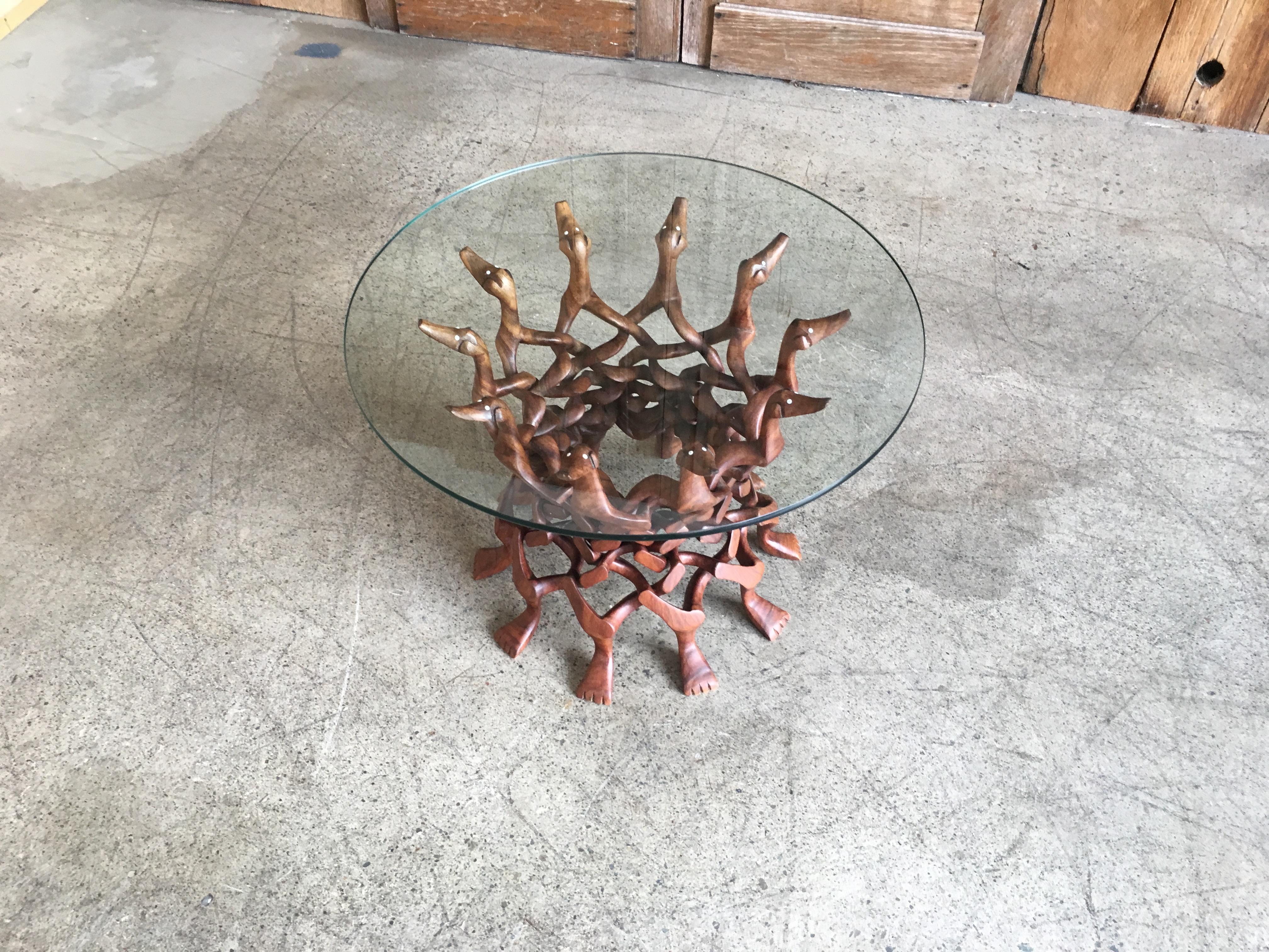 Walnut Puzzle Side Table of Woven Geese In Excellent Condition In Denton, TX
