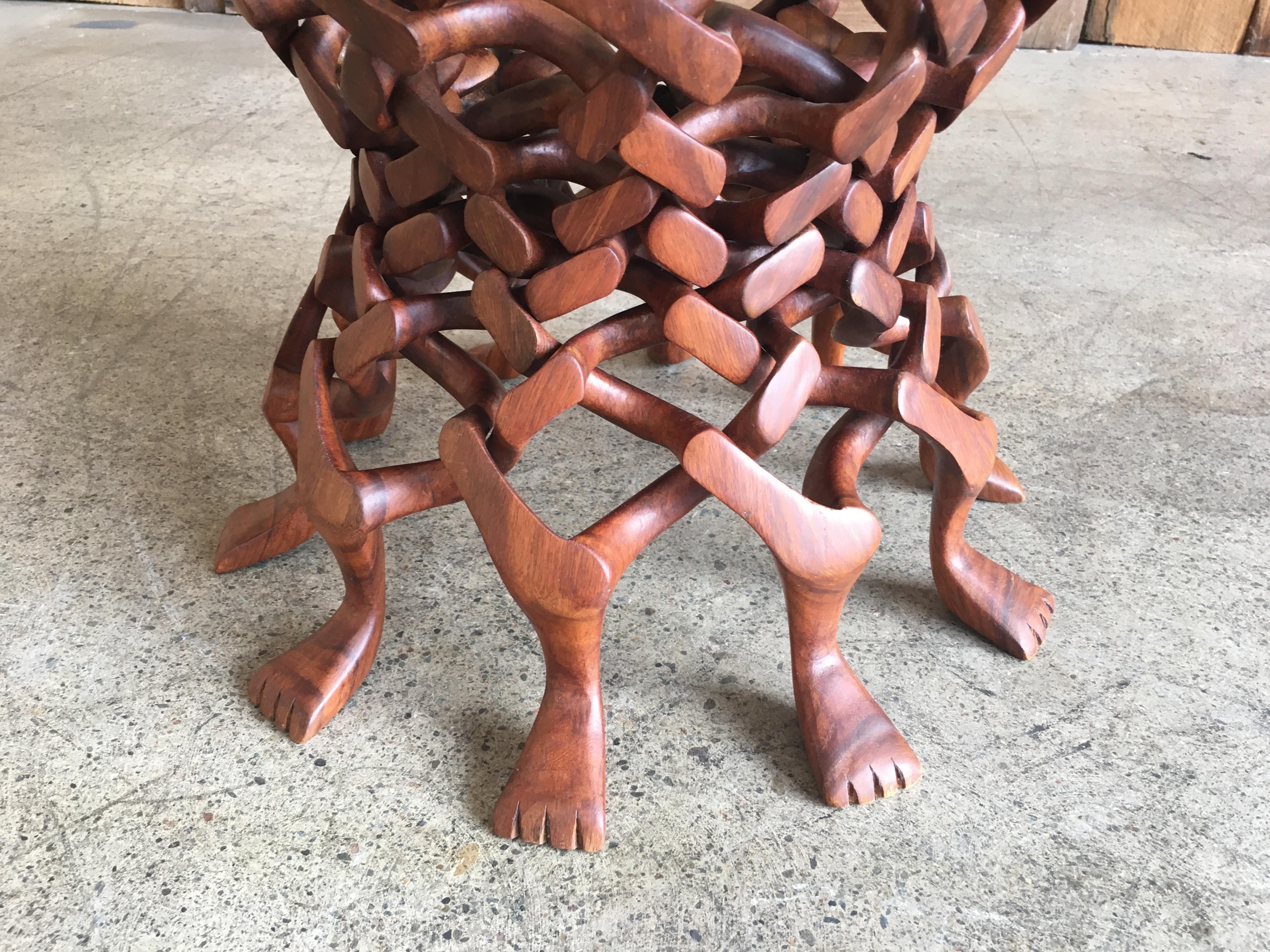 20th Century Walnut Puzzle Side Table of Woven Geese