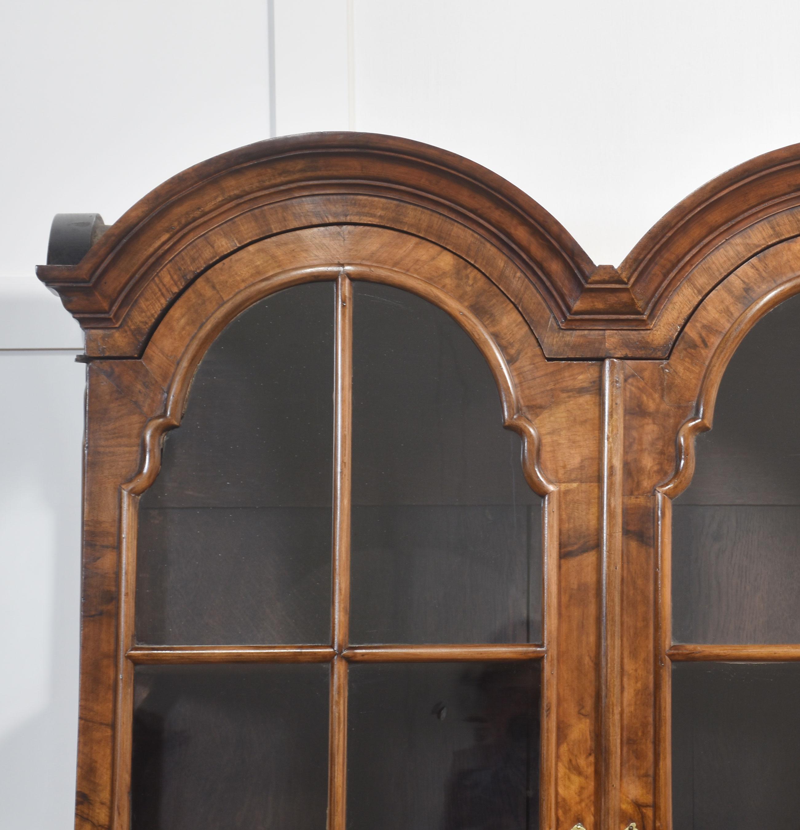 British Walnut Queen Ann style display cabinet For Sale