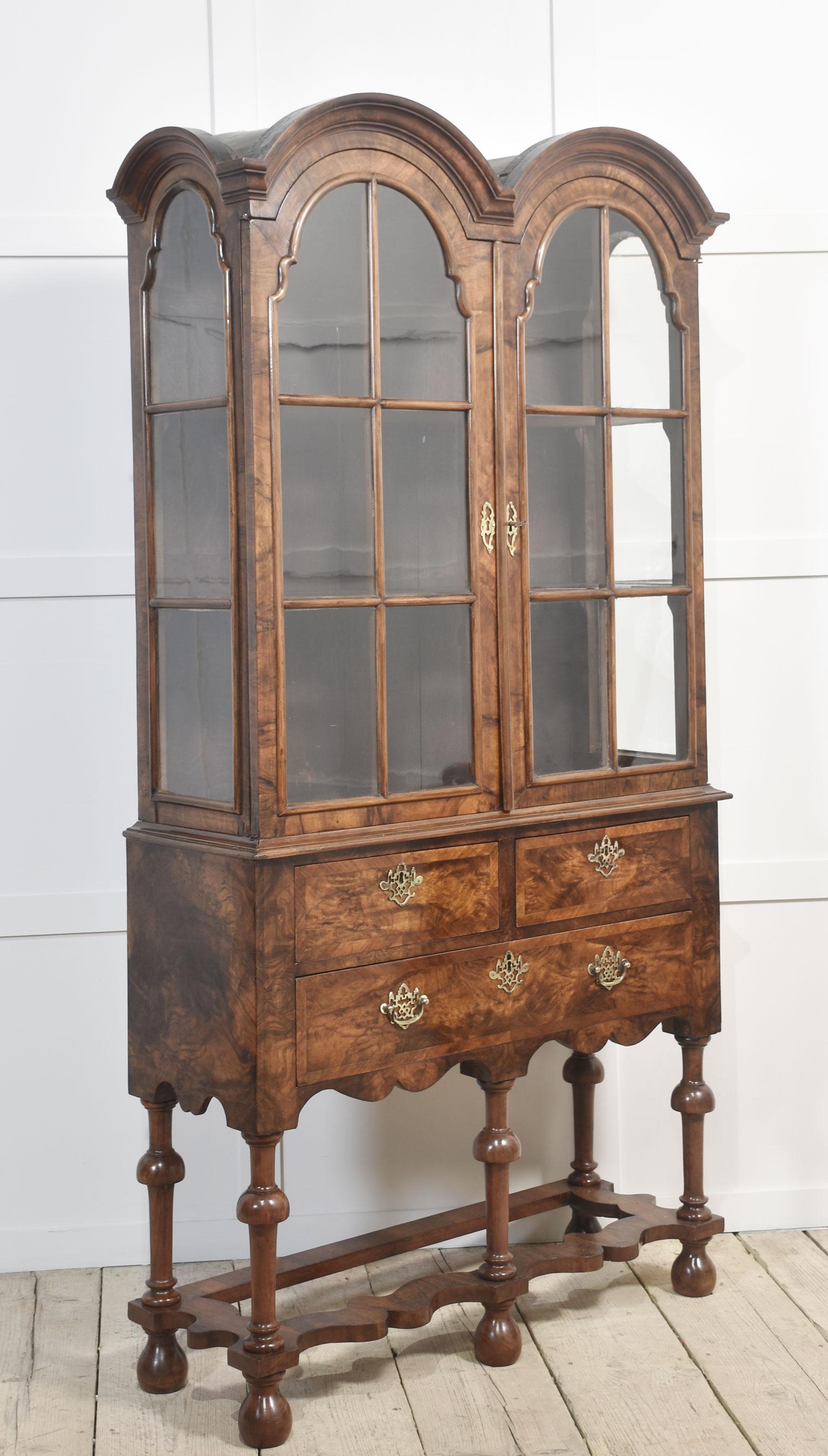 Walnut Queen Ann style display cabinet For Sale 1