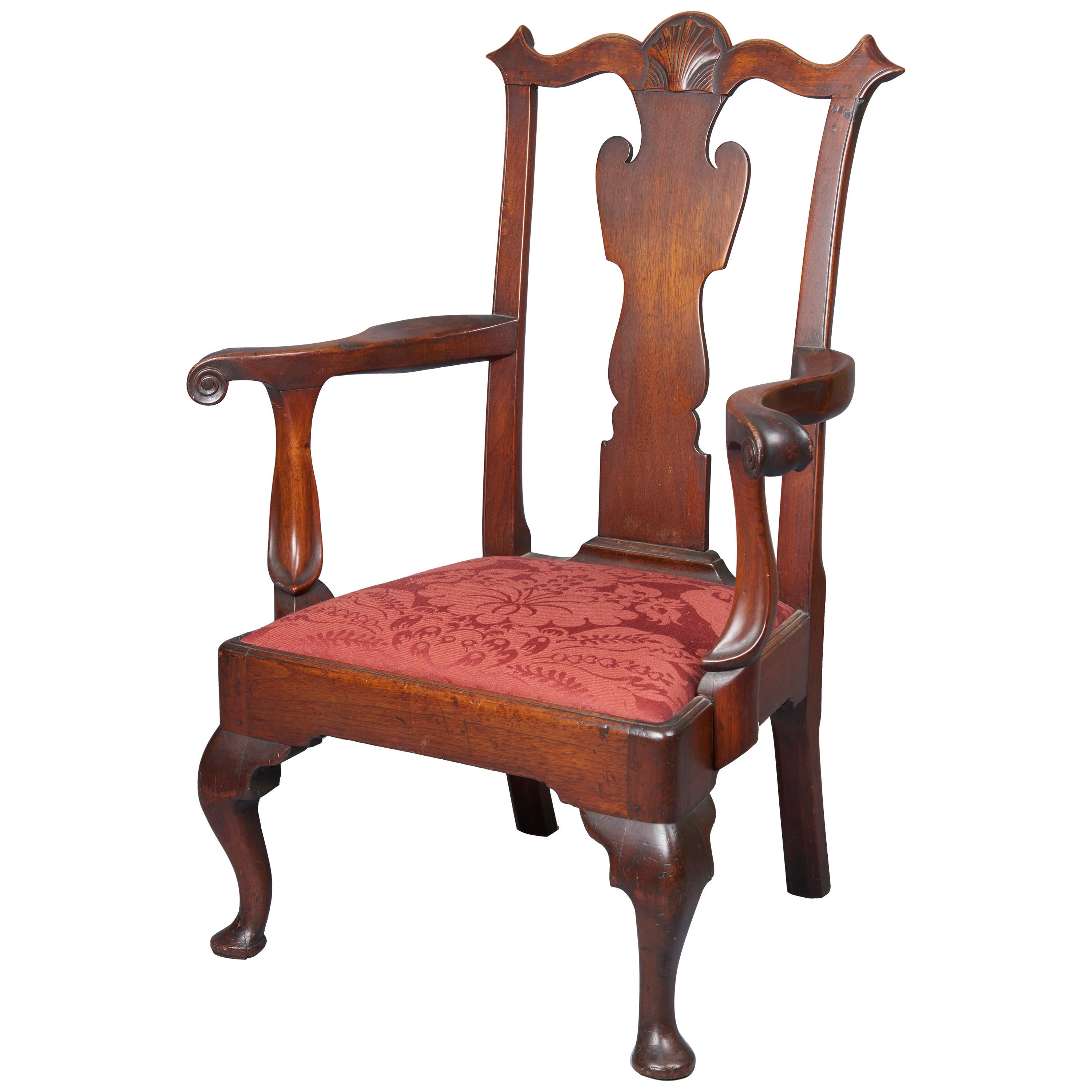 Walnut Queen Anne Armchair For Sale