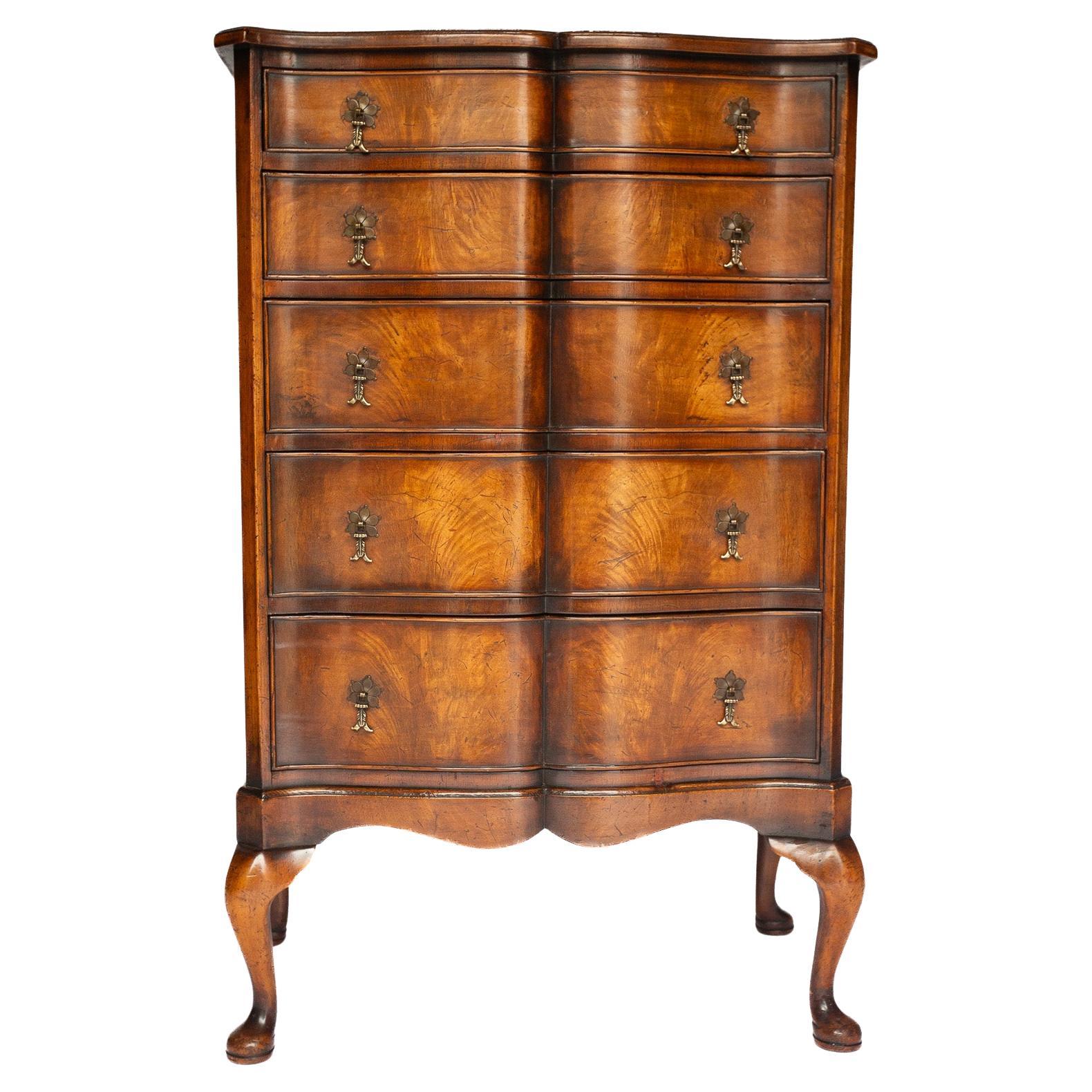 Walnut Queen Anne Style 5 drawer chest 1920s
