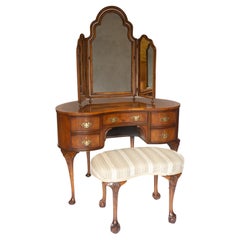 Walnut Queen Anne style dressing table with stool