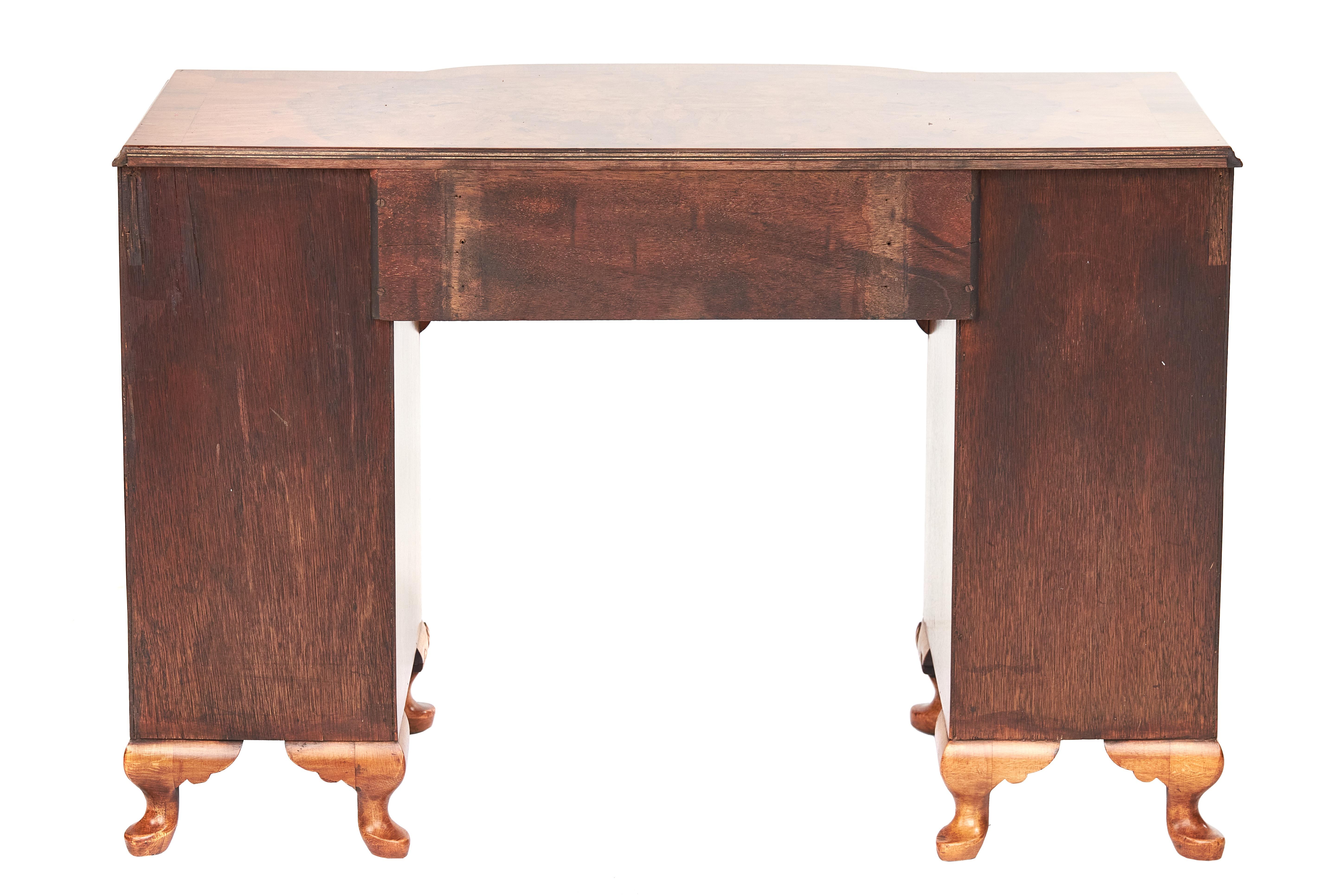 Walnut Queen Anne Style Kneehole Burr Walnut Dressing Table with Stool For Sale 3