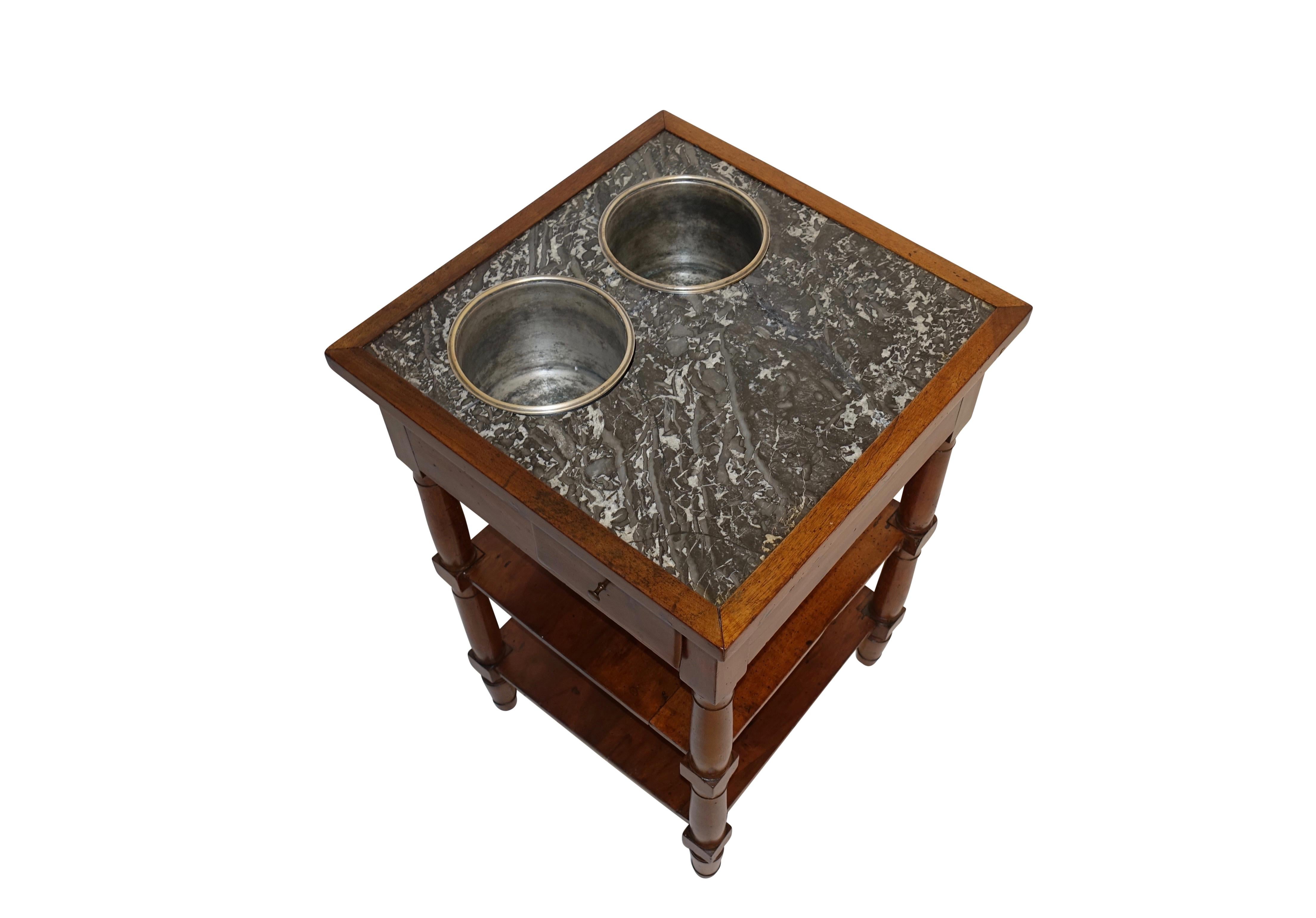 Marble Walnut Rafraishissoire Table with Silver Plated Wine Holders, French, circa 1780