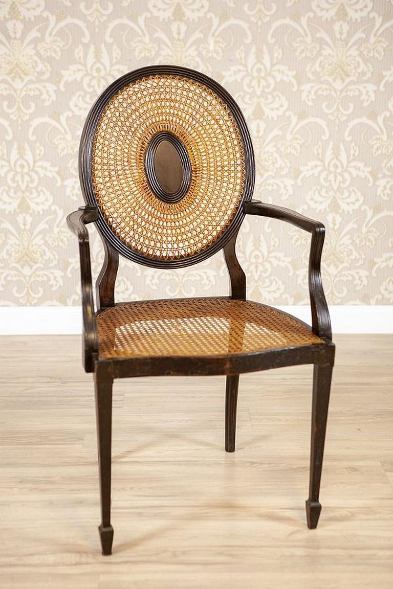 European Walnut Rattan Armchair from the Early 20th Century For Sale