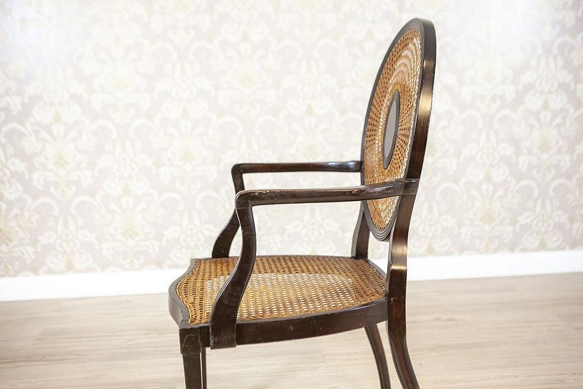 Walnut Rattan Armchair from the Early 20th Century In Good Condition For Sale In Opole, PL