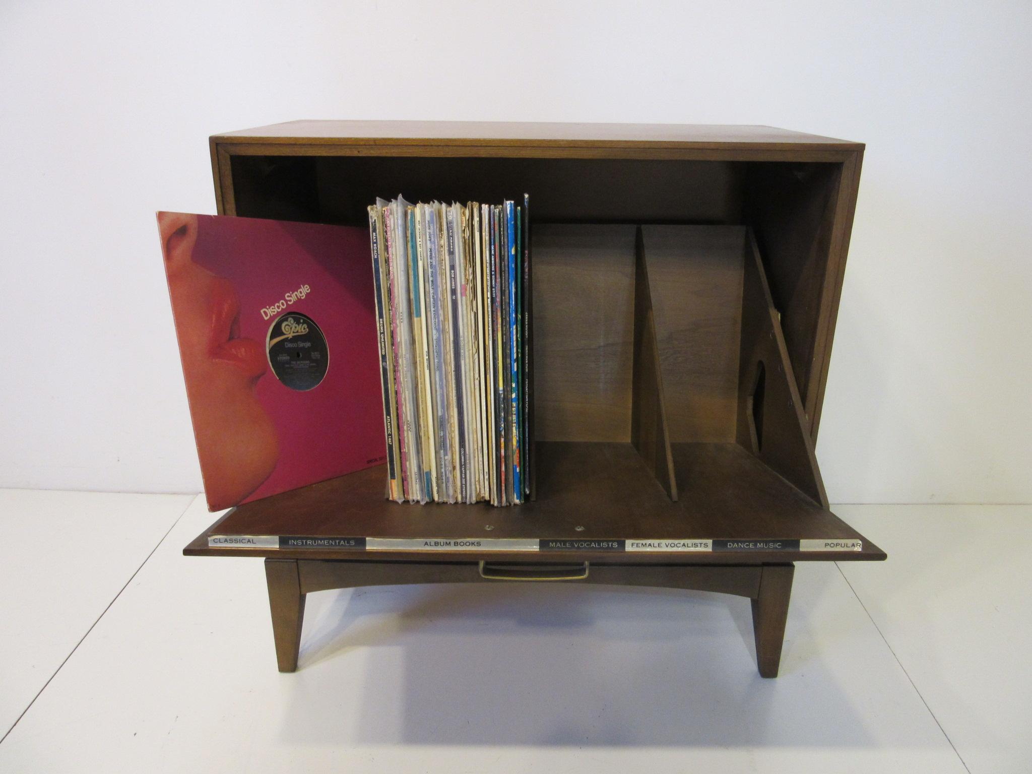 Mid-Century Modern Walnut Record Cabinet by Lane Altavista / Pull Down Door Style '2'