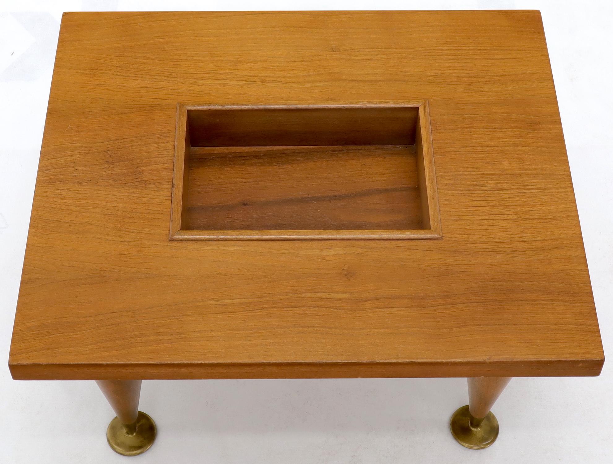 Mid-Century Modern Walnut Rectangular Small Coffee or Occasional Side Table with Planter or Storage