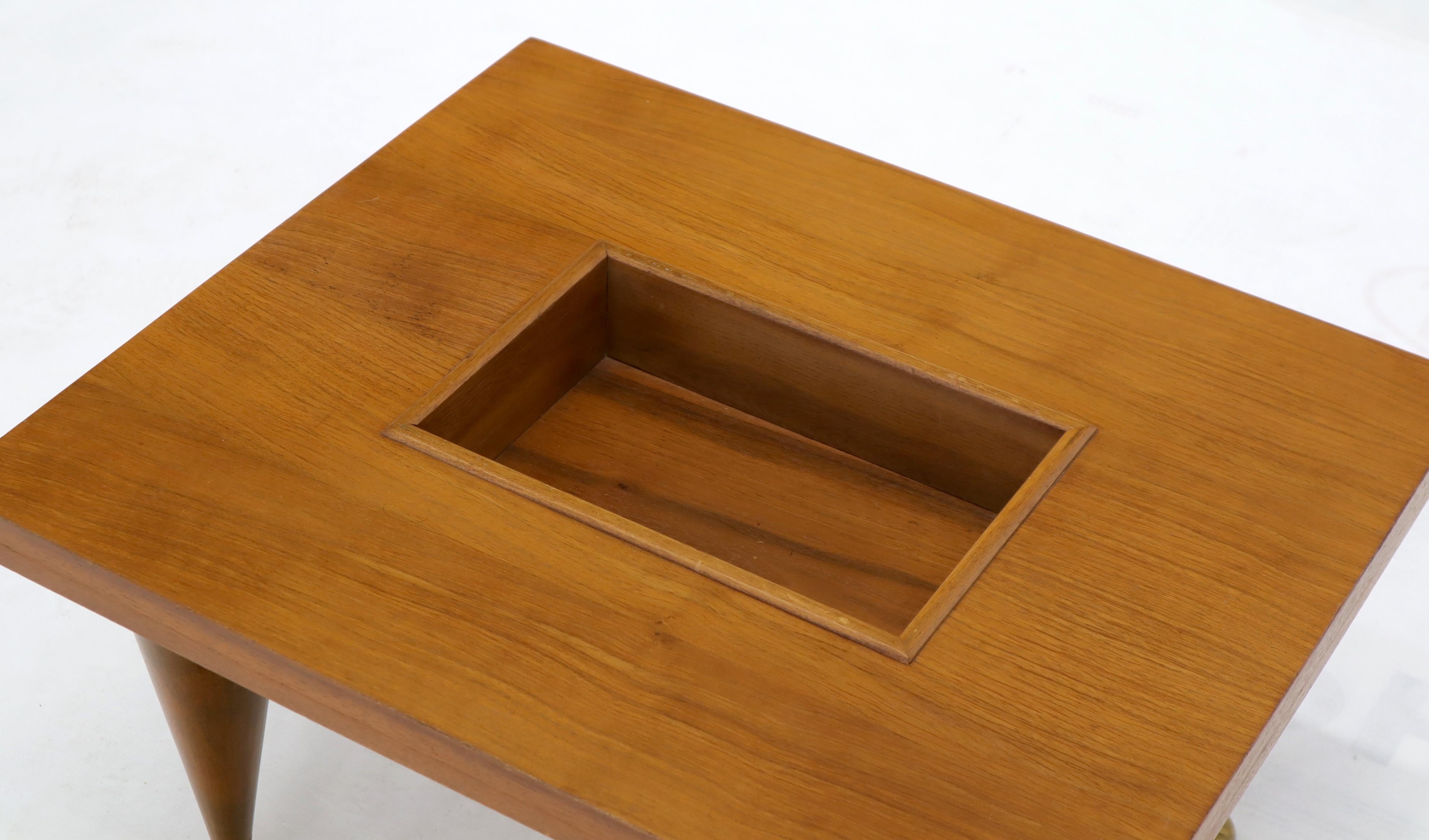 Lacquered Walnut Rectangular Small Coffee or Occasional Side Table with Planter or Storage