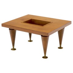 Walnut Rectangular Small Coffee or Occasional Side Table with Planter or Storage