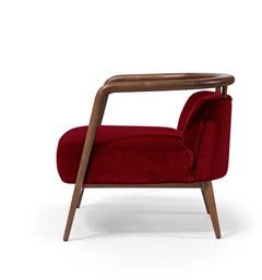 Walnut and Red Velvet Essex Armchair in Scandinavian Modern Design