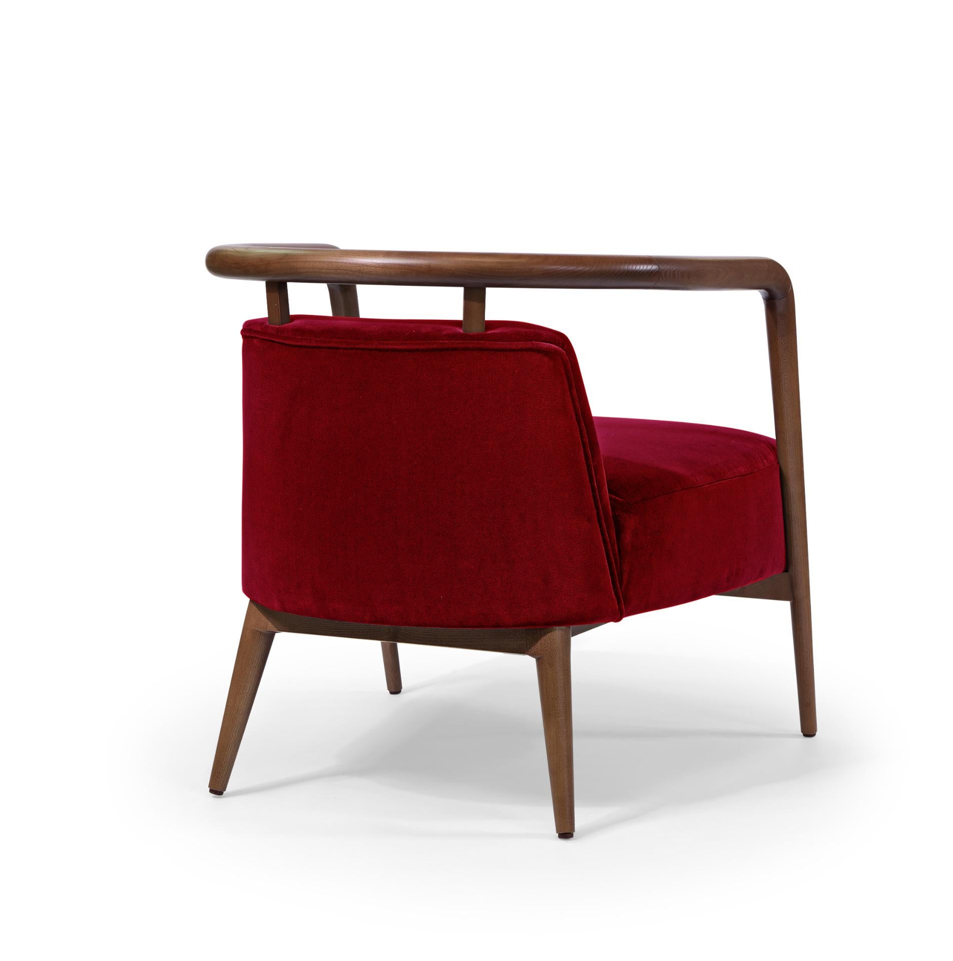 Scandinavian Modern Walnut, Red Velvet Modern Essex Armchair For Sale