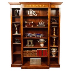 Walnut Regency Breakfront Bookcase Open Sheraton Inlay Bespoke