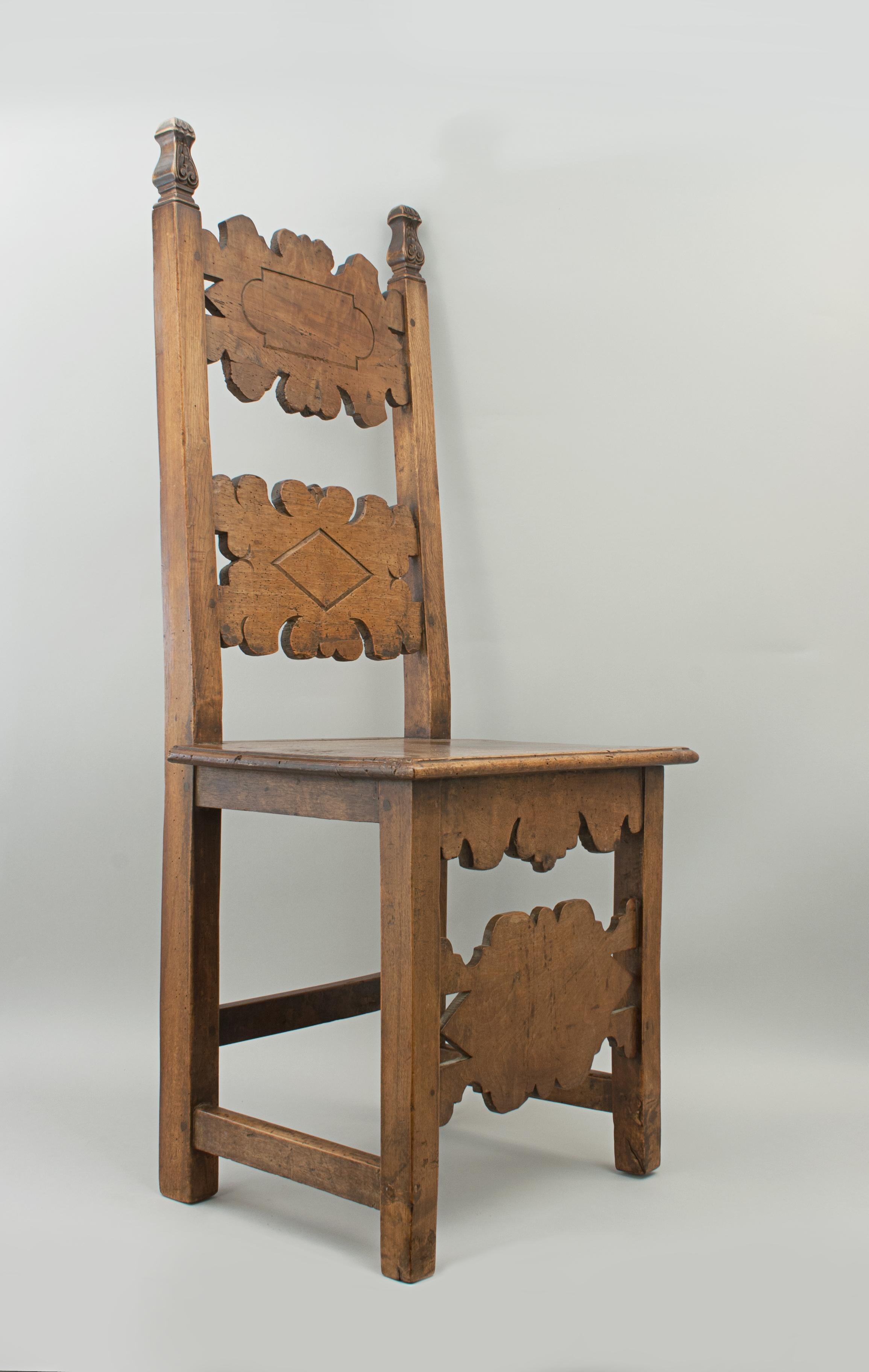Early 19th Century Antique, Italian Walnut Renaissance Dining Chairs.