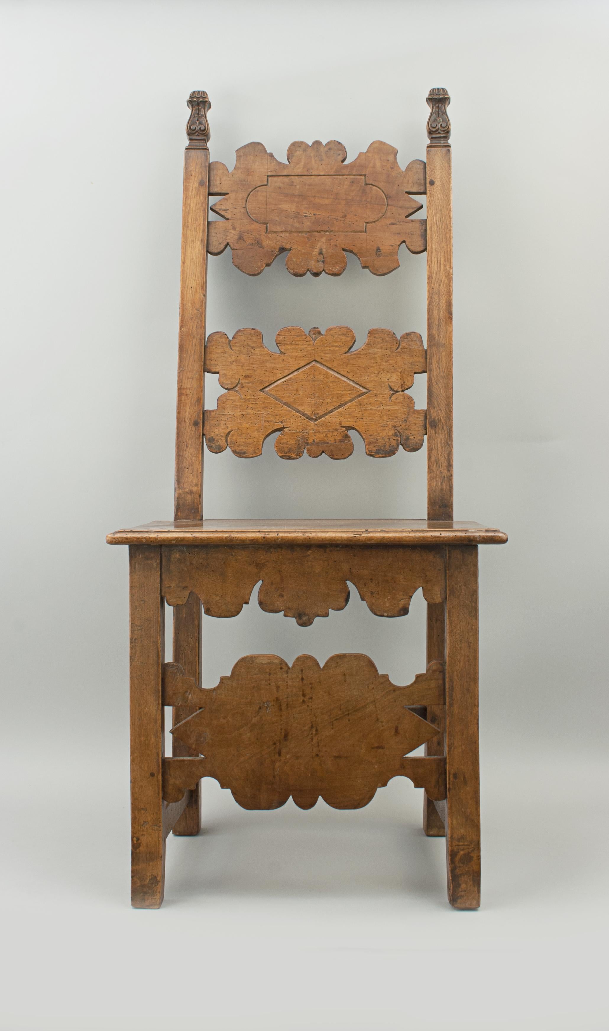 Antique, Italian Walnut Renaissance Dining Chairs. 1
