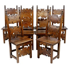 Antique, Italian Walnut Renaissance Dining Chairs.