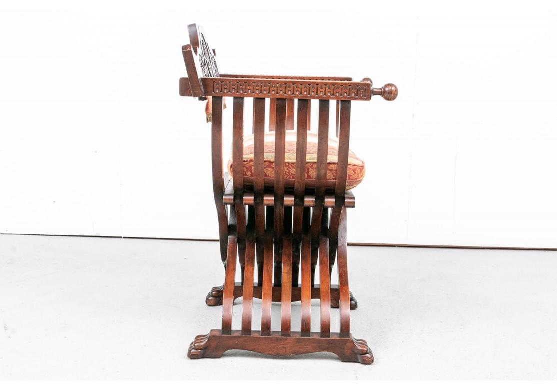 Walnut Renaissance Revival Folding Savonarola or Faldstool Chair 5