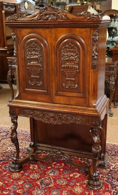 Walnut Renaissance Revival Style Two Door China Cabinet Circa 1920's