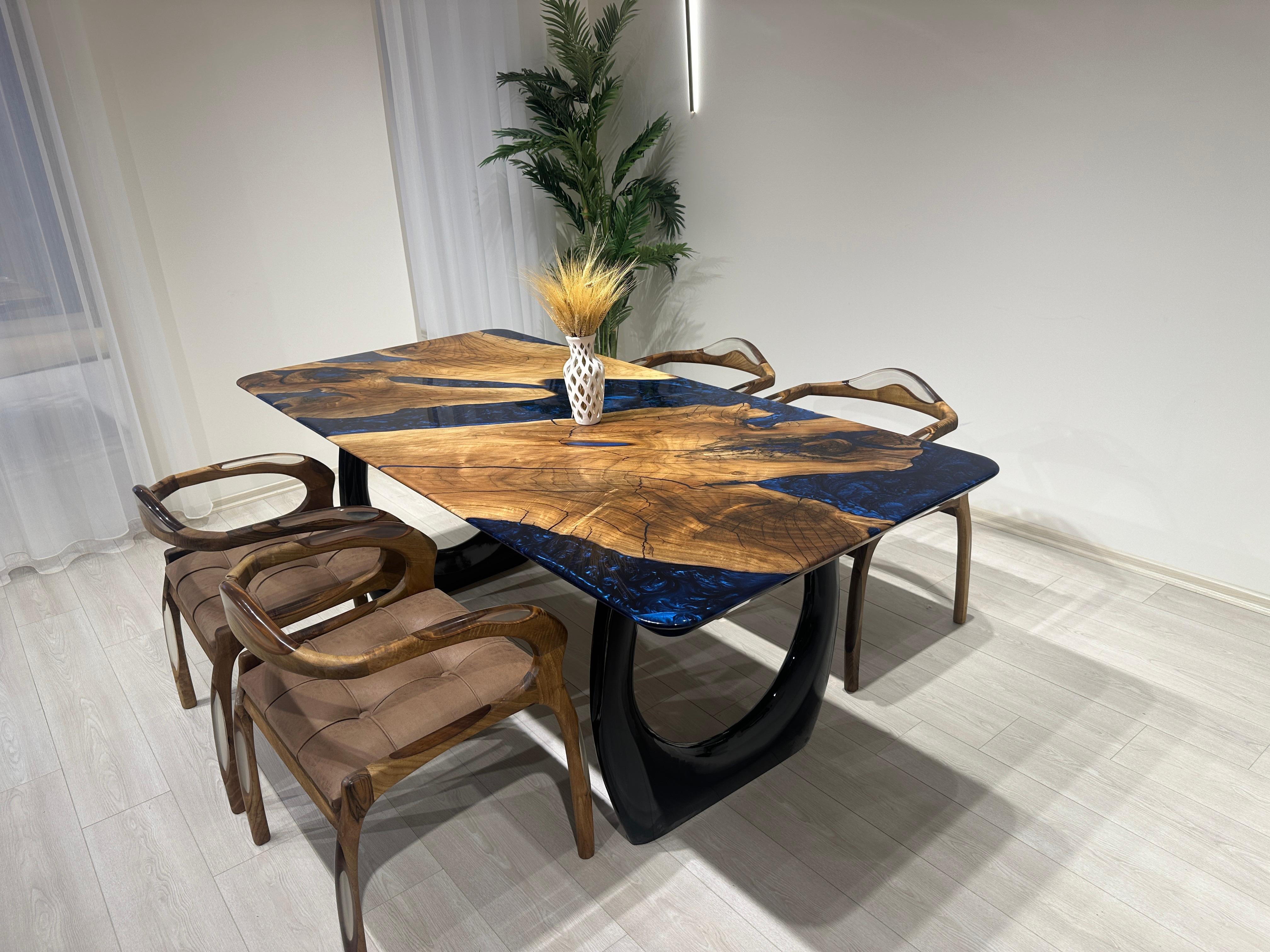 Arts and Crafts Table de salle à manger River Dining Table - Table en bois époxy - Plateau de table en résine époxy en vente