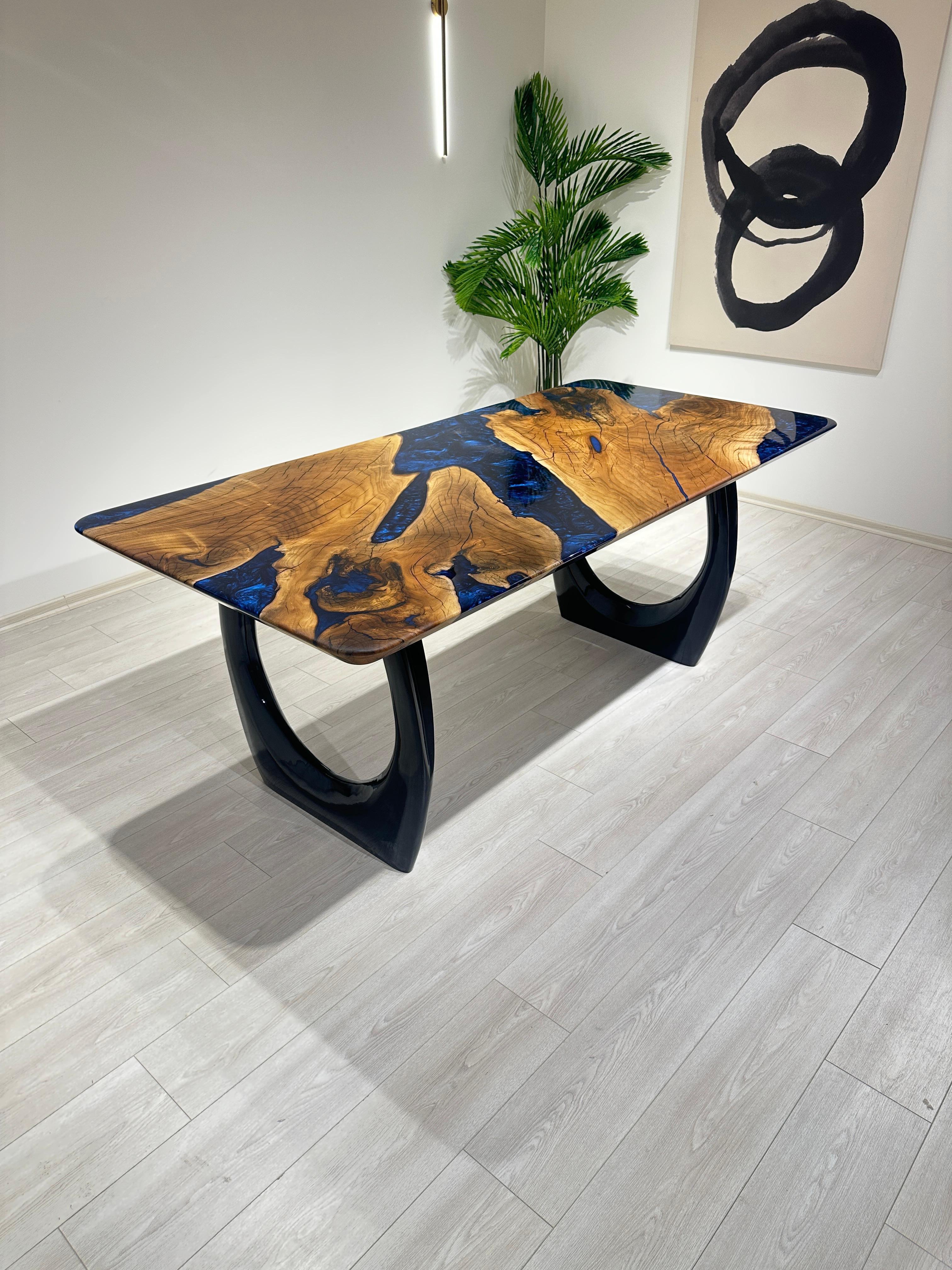 XXIe siècle et contemporain Table de salle à manger River Dining Table - Table en bois époxy - Plateau de table en résine époxy en vente
