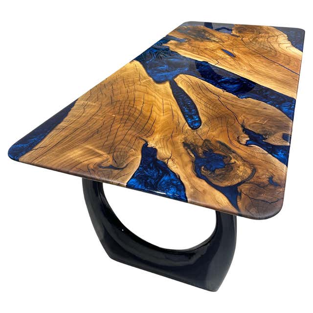 Smoky Epoxy Resin River Wood Dining Table - Epoxy Resin Dining Table ...