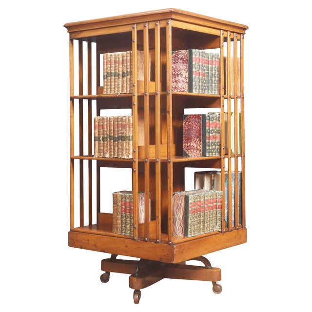 Revolving Circular Library Bookcase of Bird's-Eye Maple at 1stDibs
