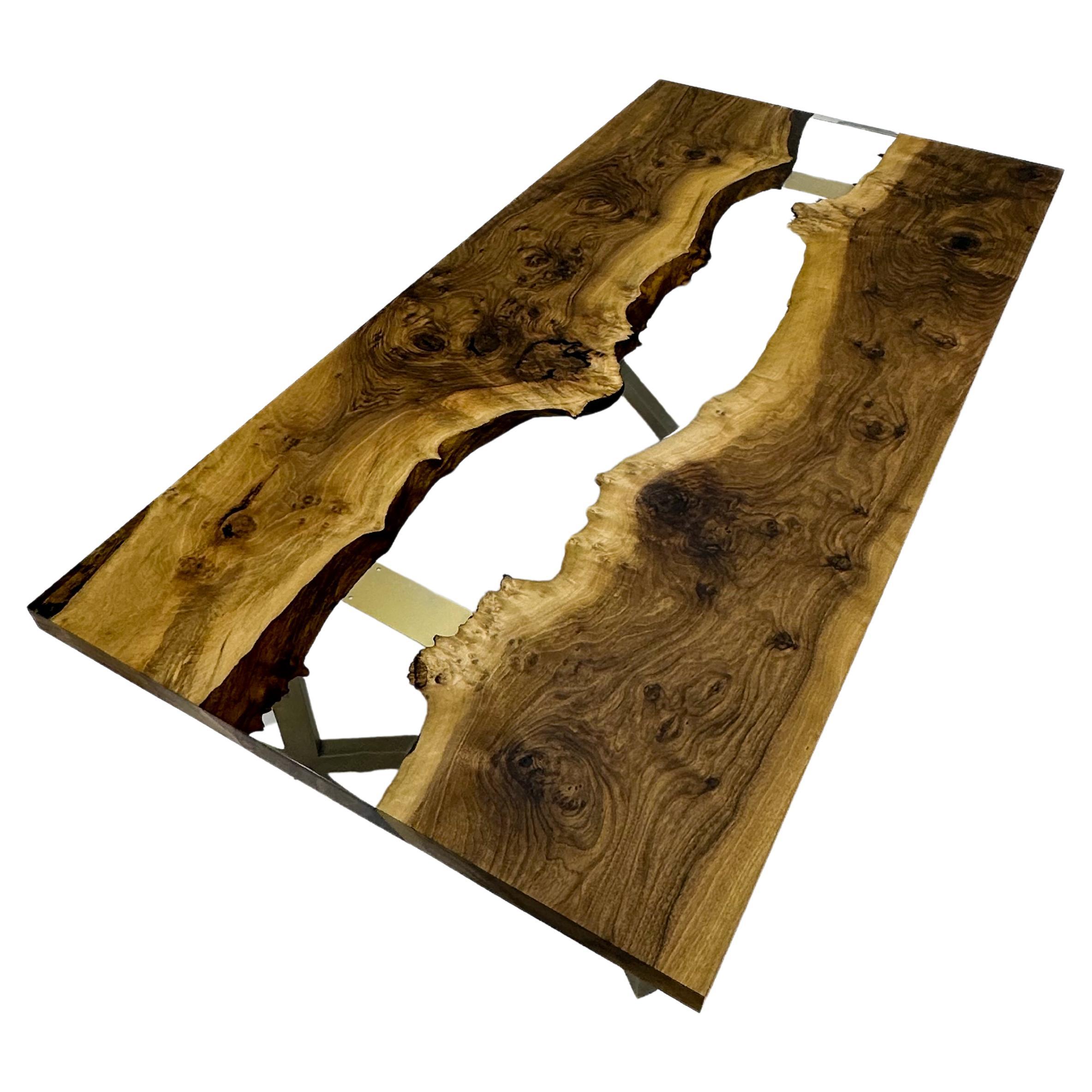Walnut River Clear Transparent Epoxy Resin Wooden Dining Table For Sale