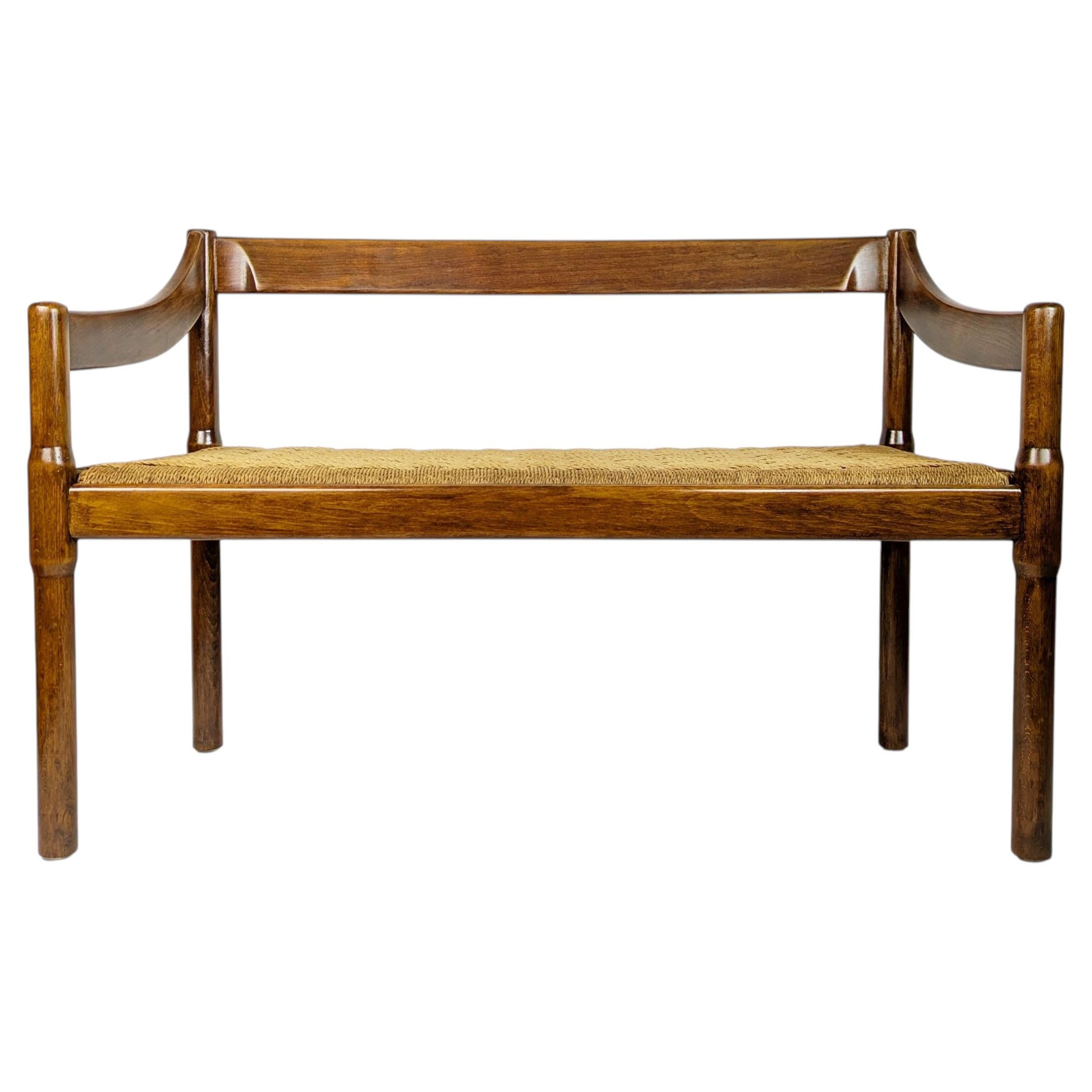 Walnut & rope 1963 Carimate bench by Magistretti for Cassina For Sale