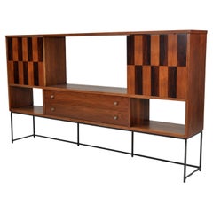 Walnut, Rosewood and Iron Bar Cabinet Room Divider by Stanley
