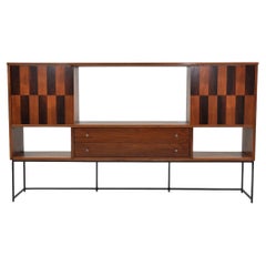 Vintage Walnut, Rosewood and Iron Bar Cabinet Room Divider by Stanley