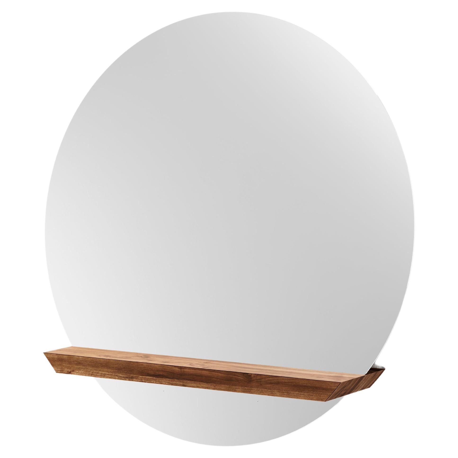 Walnut Round Guillotine Mirror by Jeffrey Huyghe For Sale