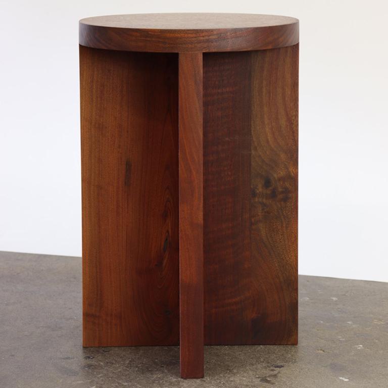 Minimalist Walnut Round Top Foundation Side Table / Stool For Sale