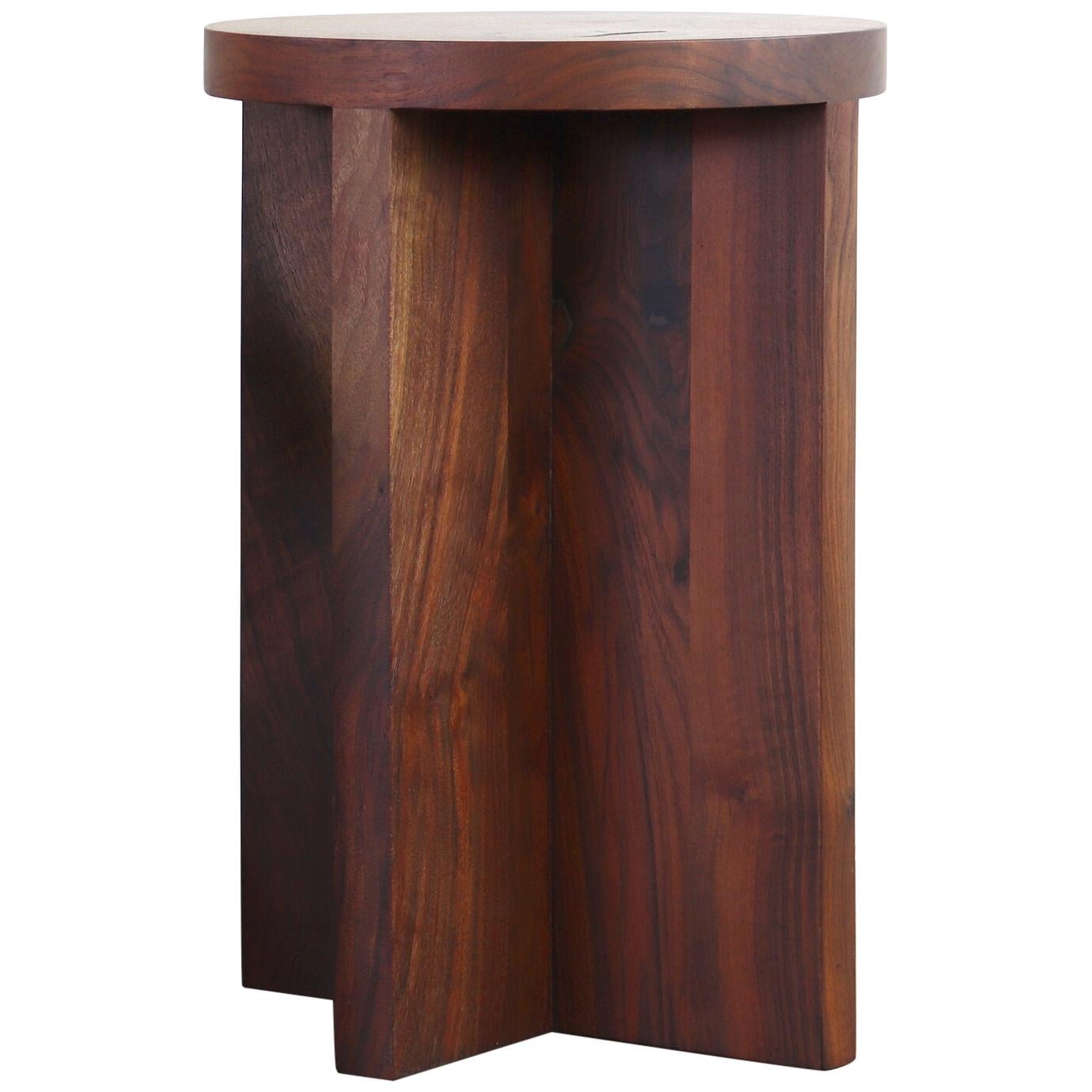 Walnut Round Top Foundation Side Table / Stool For Sale
