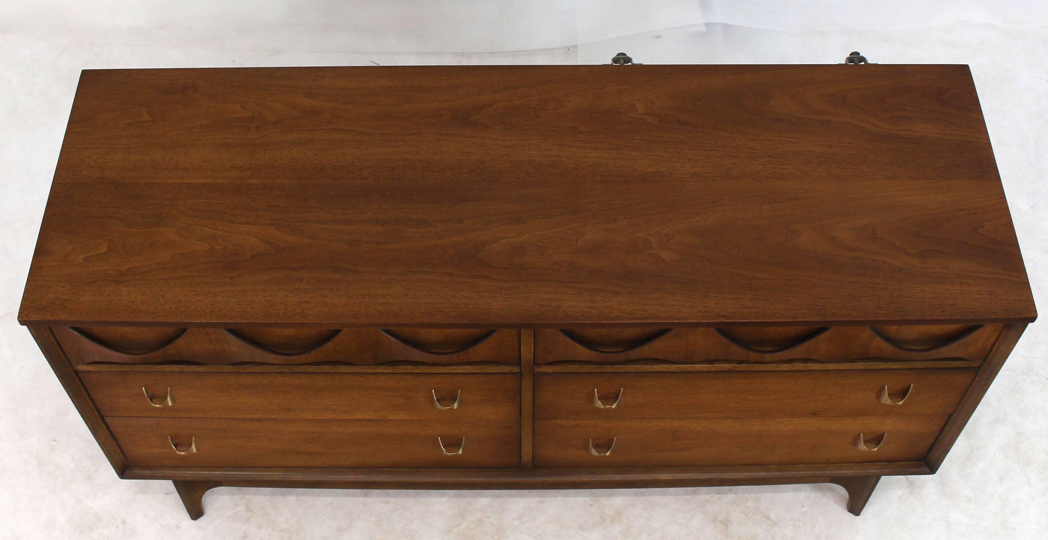American Walnut Sculpted Molded Plywood Drawers Dresser with Mirror For Sale
