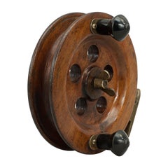Walnut Sea Fishing Reel with Brass Fitting and Turned Knobs